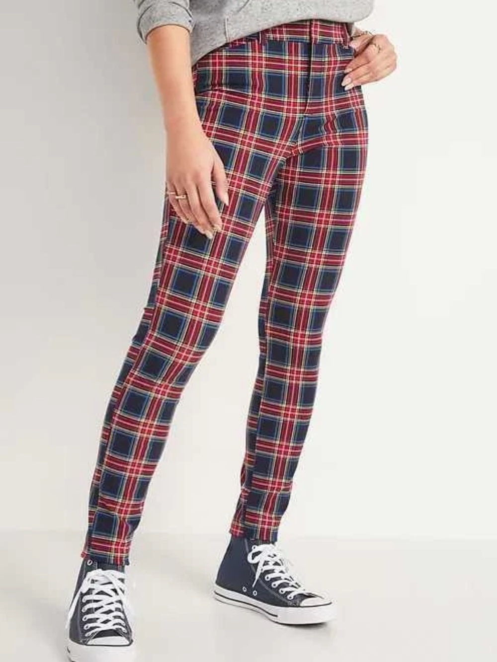 Old Navy Blue & Red Tartan Plaid High Rise Secret Slim Pocket Pixie Ankle Pant